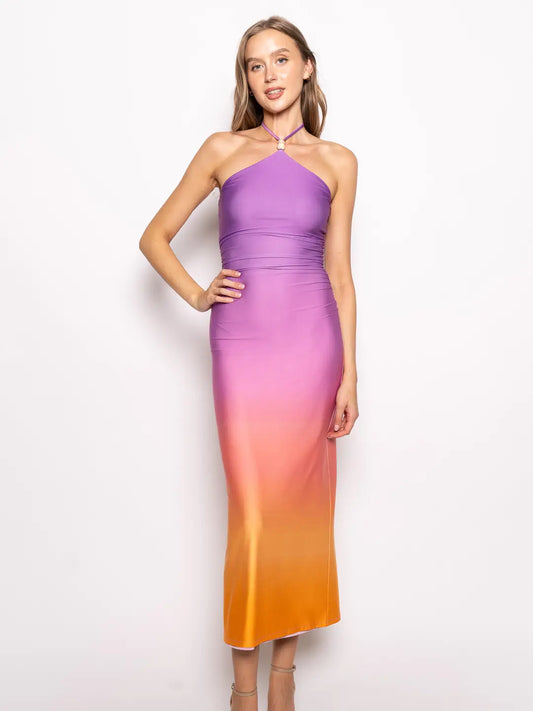 Ombre Halter Bead Maxi Dress