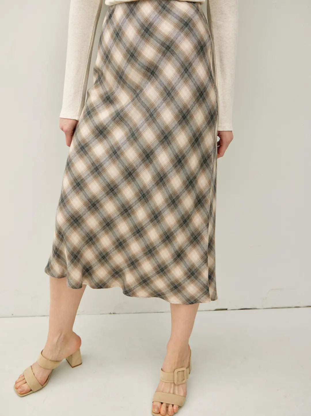 Tartan Plaid Flowy Midi Skirt