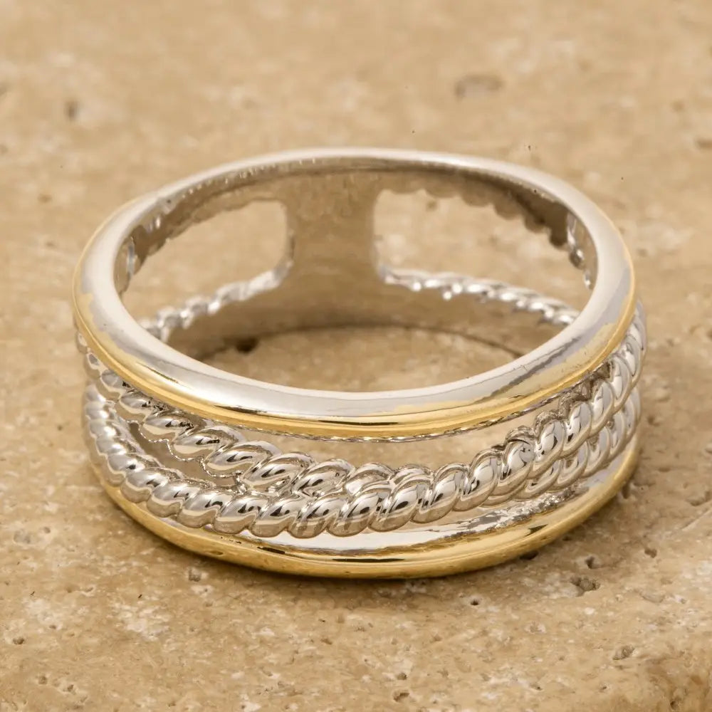 Gold Dipped Two Tone Rope Twist Pattern Ring
