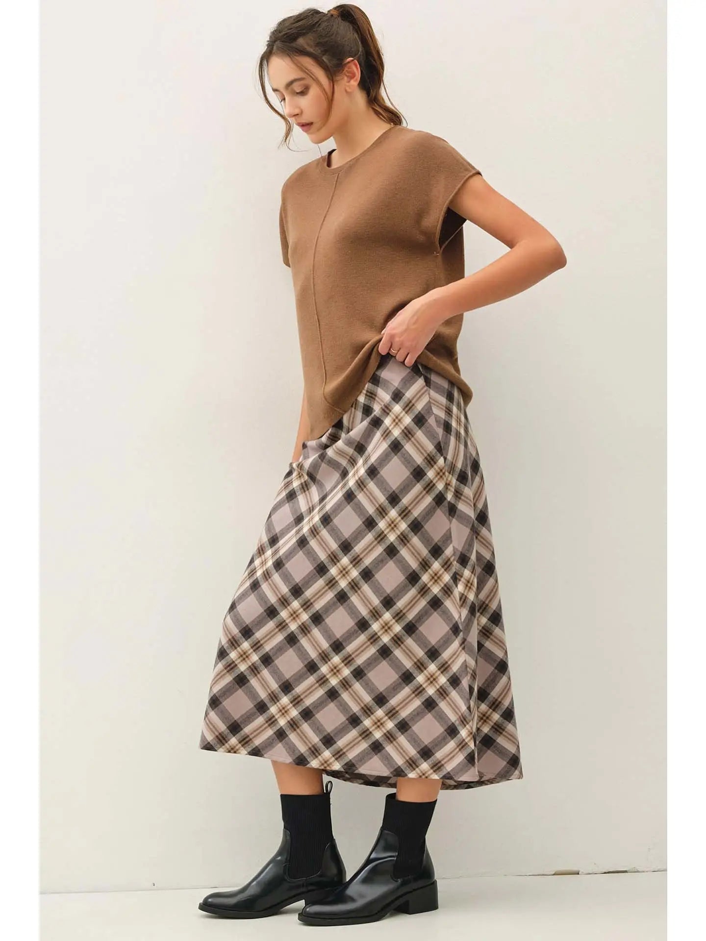 Campbell Plaid Knee Length A-Line Skirt