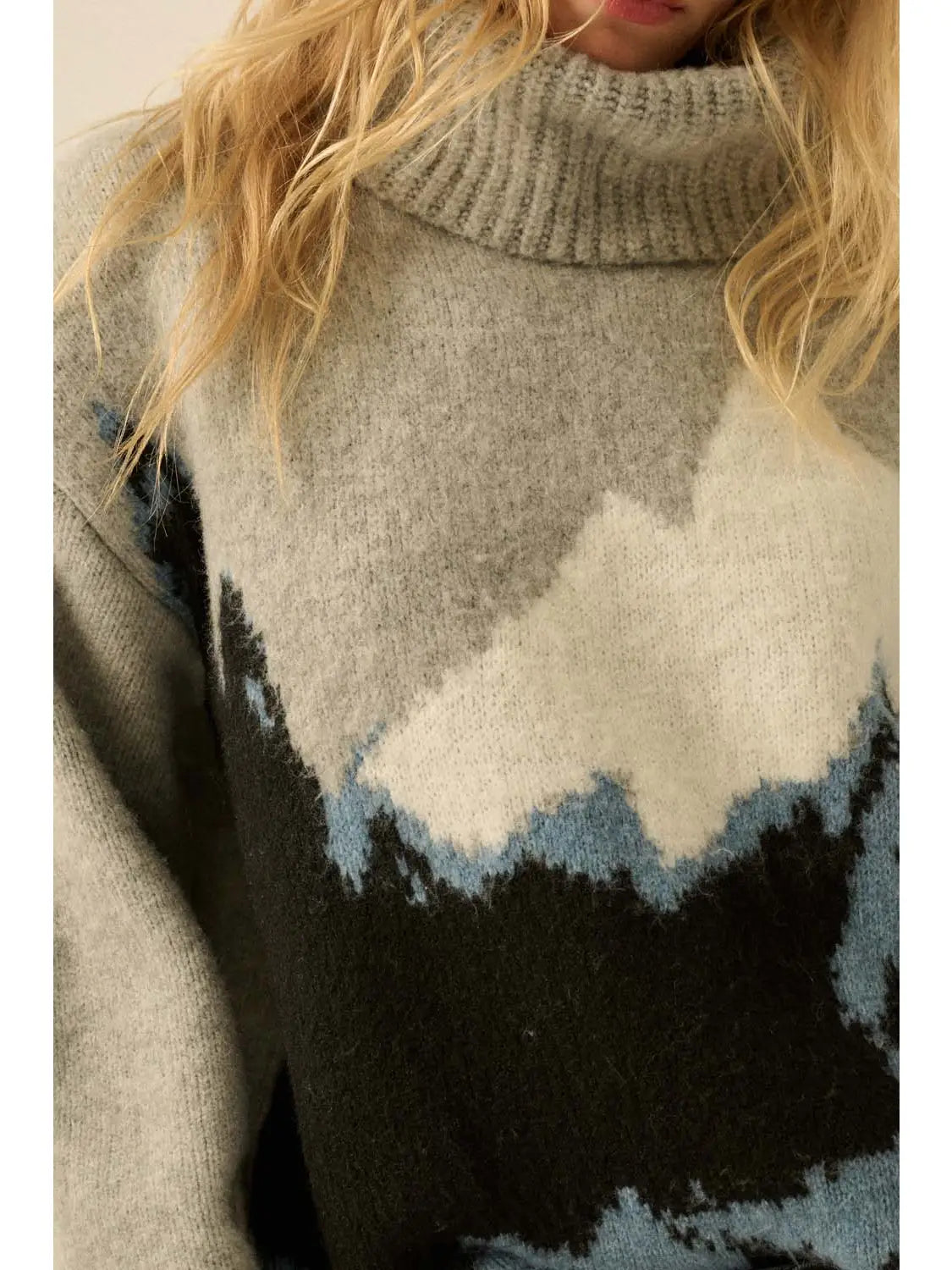 Mountains Fuzzy Jacquard-Knit Turtleneck Sweater