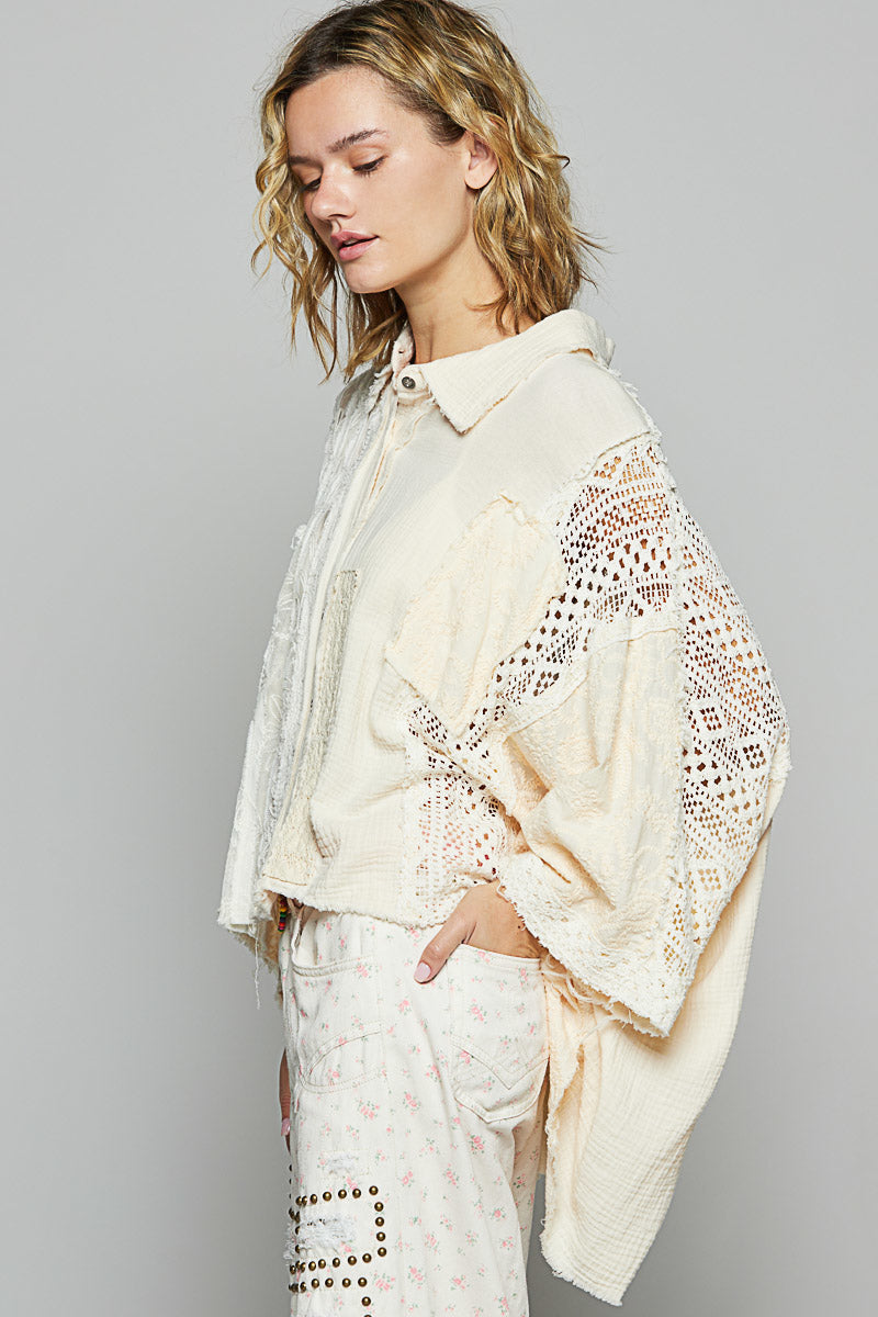 Sheer Lace Button Down Shirt