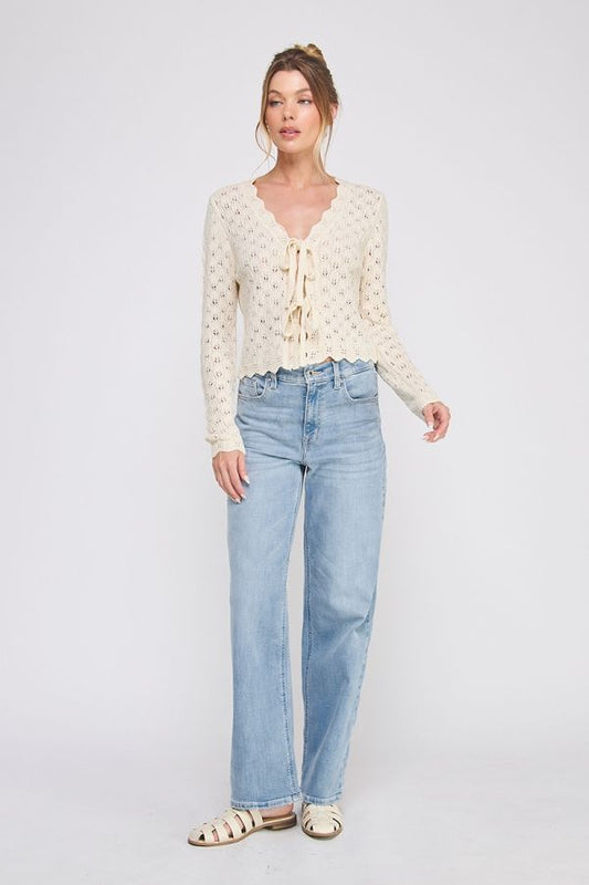 Pointelle Tie Cardigan