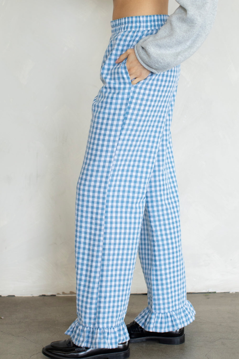 Ryan Checkered Ruffle-Trimmed Pants