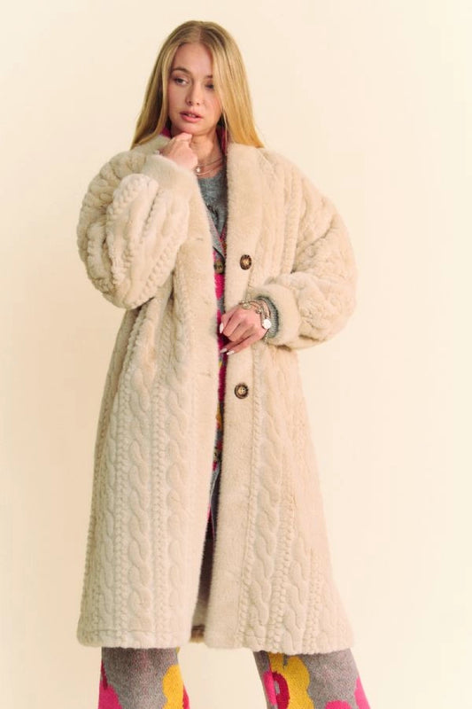 Single Breasted Long Sleeve Fuzzy Fur Coat