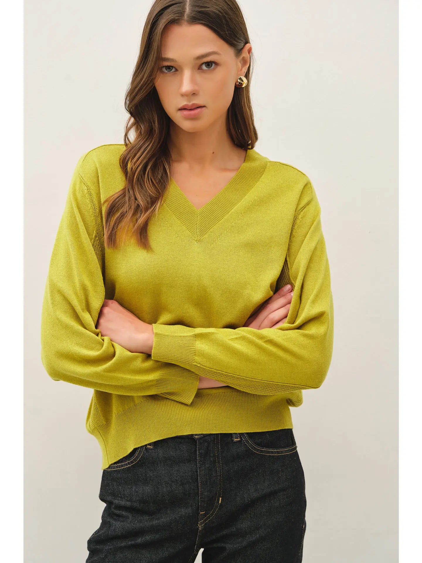 Wool Blended V-Neck Loose Fit Sweater