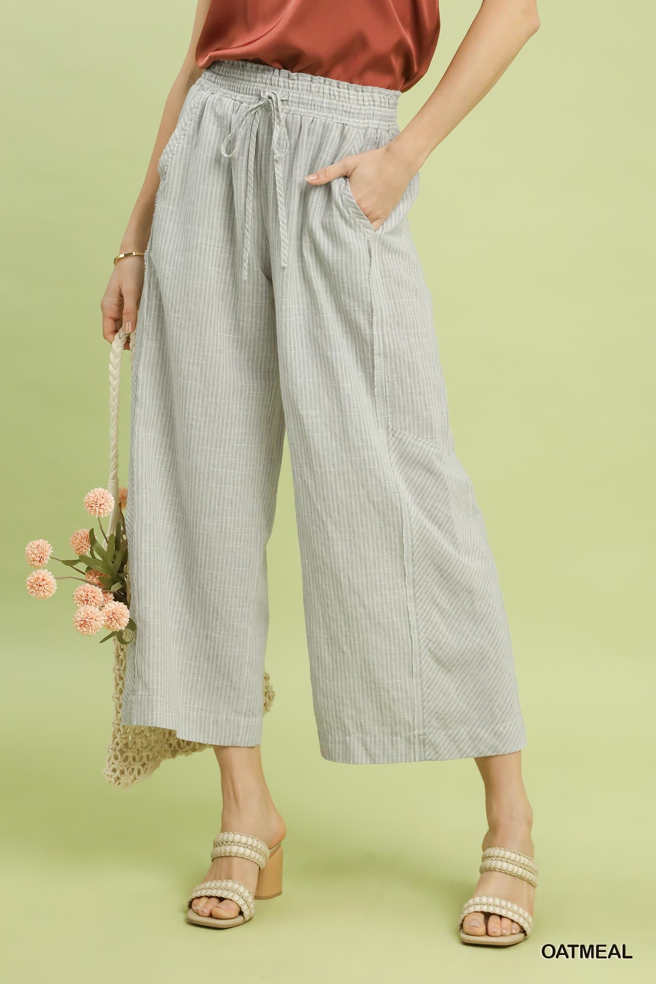 Linen Blend Striped Wide Leg Pants