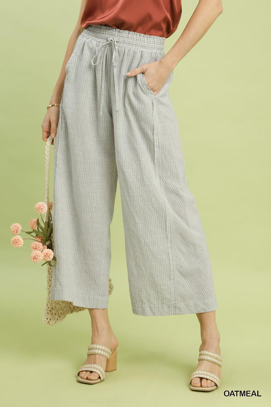 Linen Blend Striped Wide Leg Pants