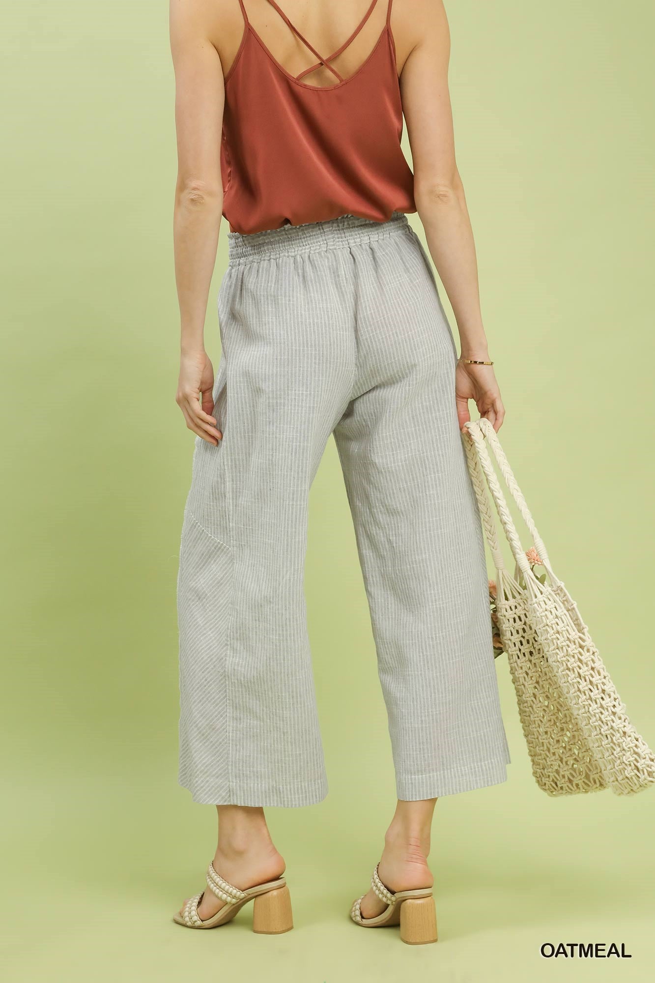 Linen Blend Striped Wide Leg Pants