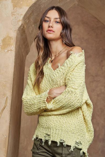 Frayed Edge Distressed Knit Sweater