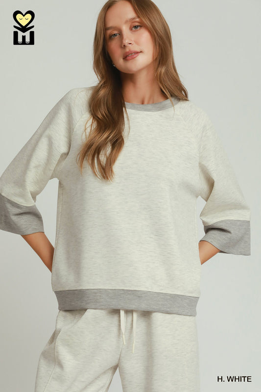 Cloudknit Modal & Tencel 3/4 Raglan Sleeve Colorblock Crewneck Top