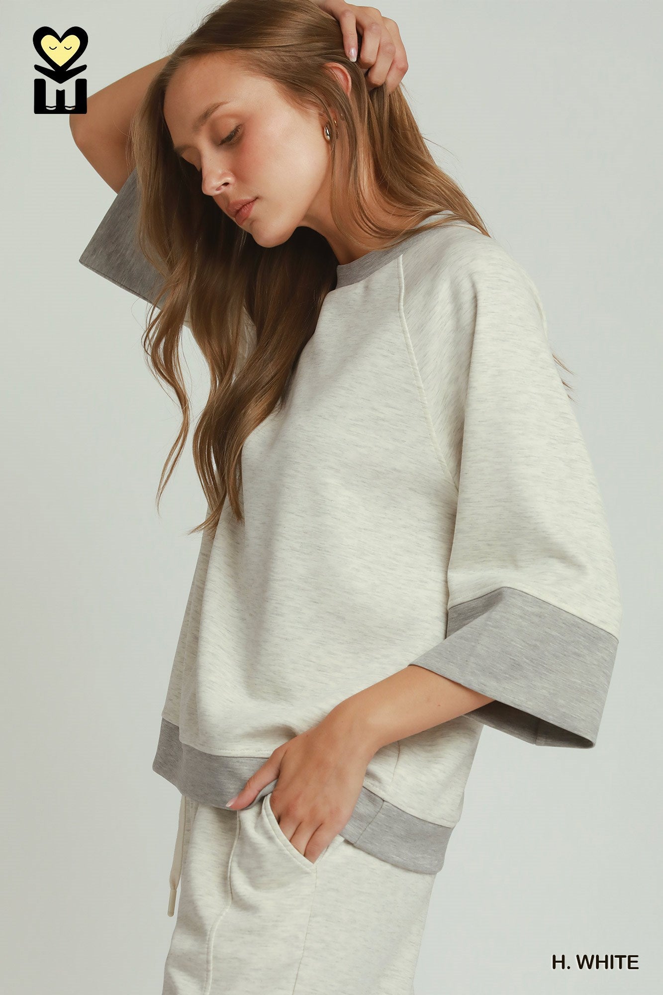 Cloudknit Modal & Tencel 3/4 Raglan Sleeve Colorblock Crewneck Top