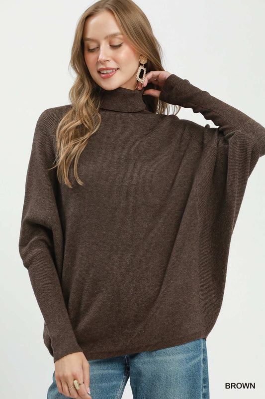 Soft Knit Turtle Neck Dolman Sweater Top