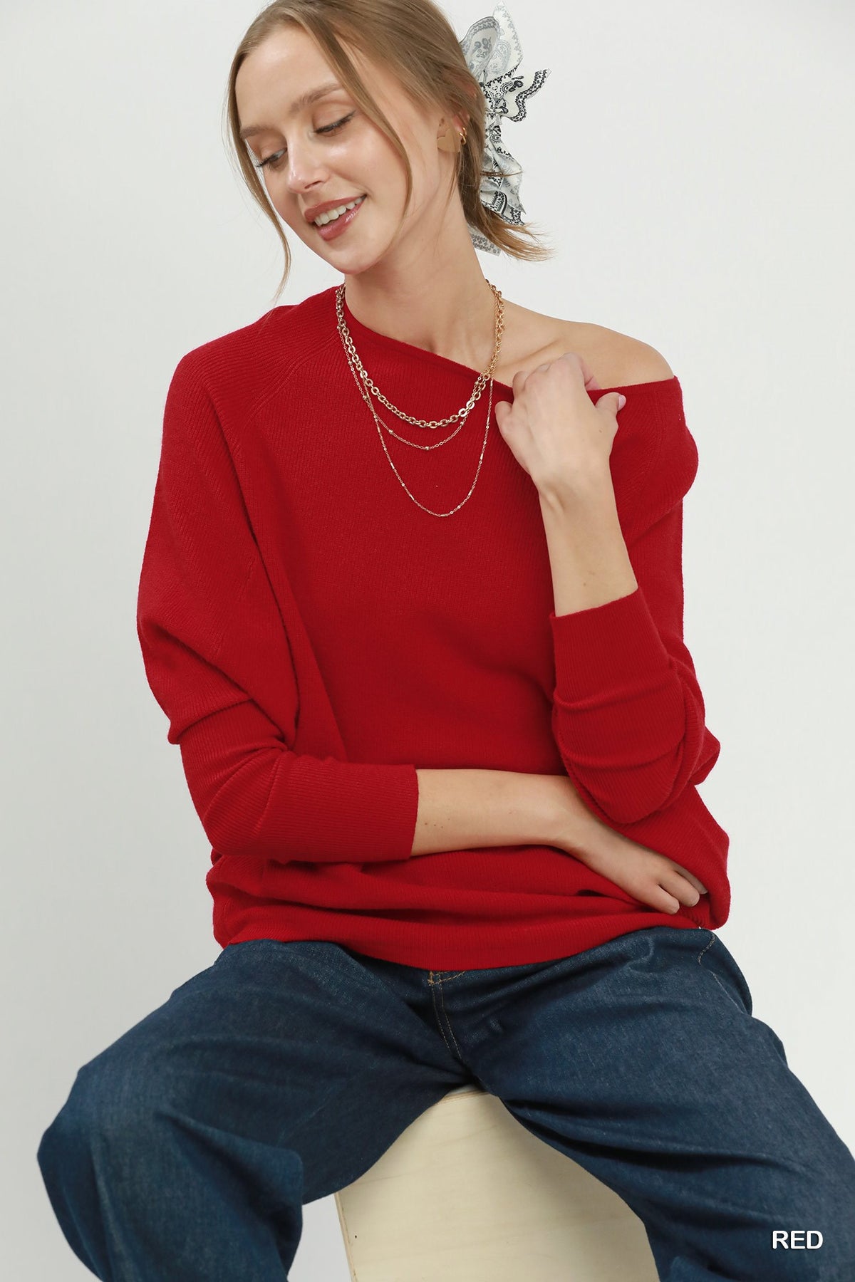 Boat Neck Knit Sweater Top