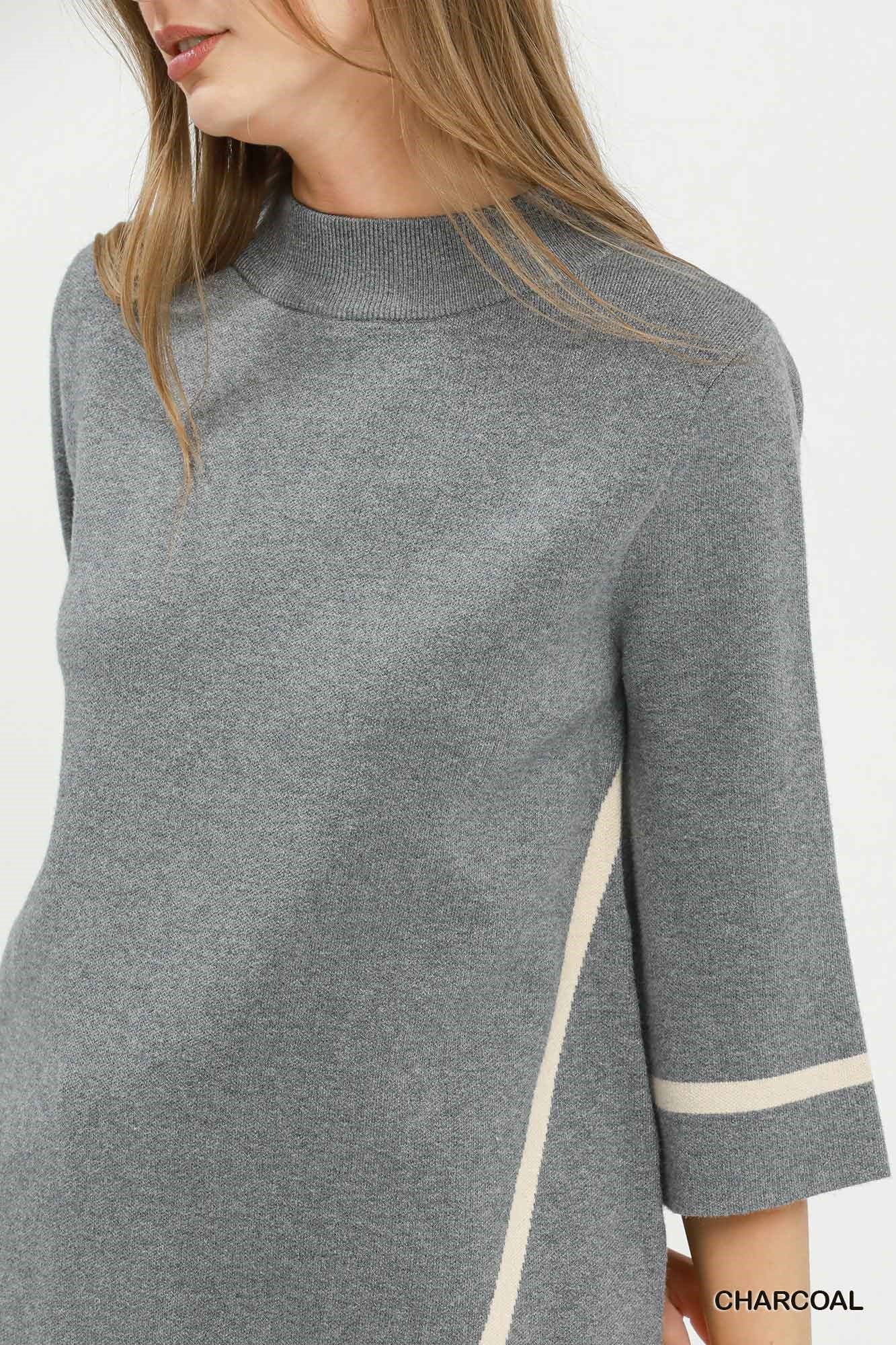 Mock Neck Contrast Trim Short Sleeve Knit Sweater Top
