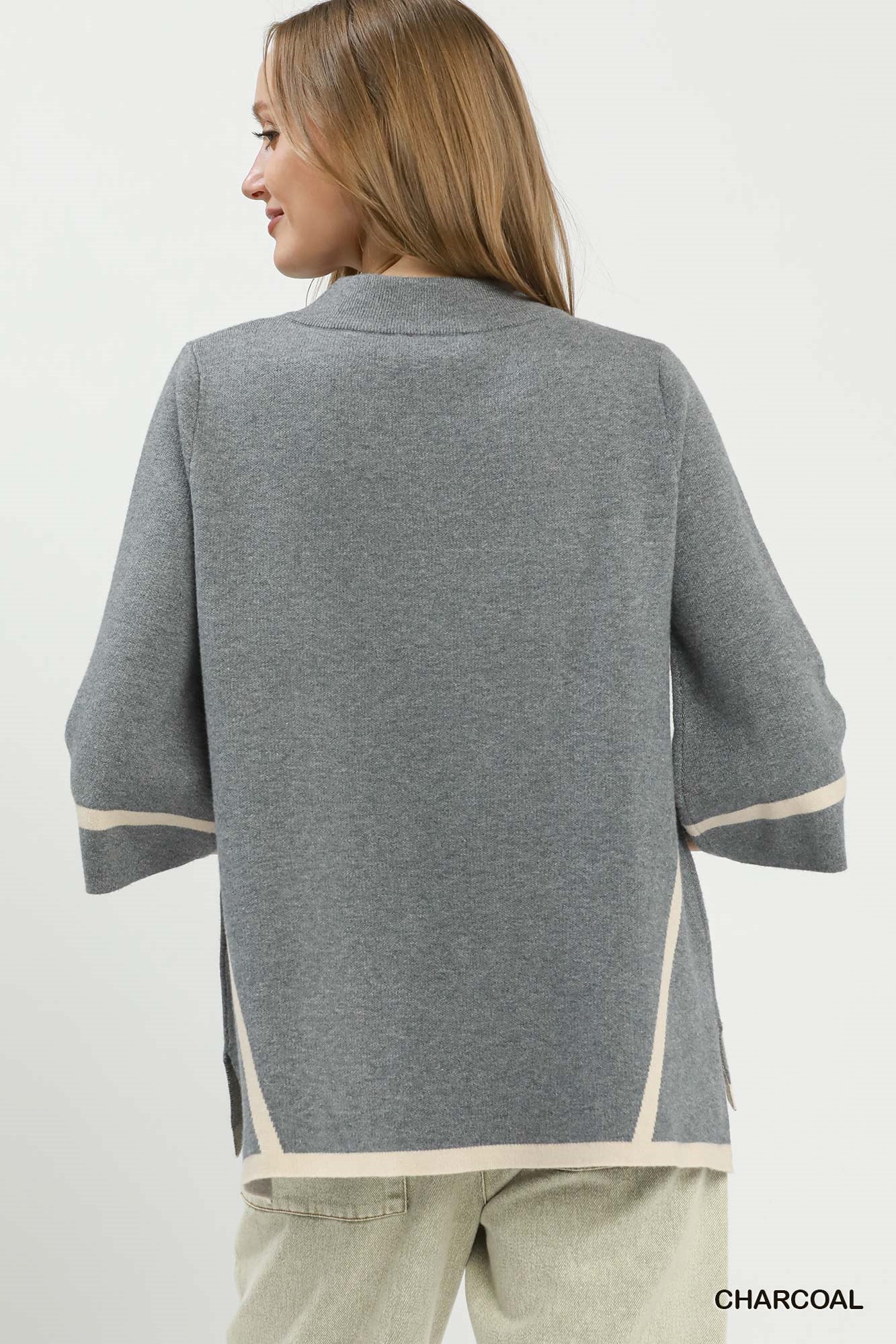 Mock Neck Contrast Trim Short Sleeve Knit Sweater Top