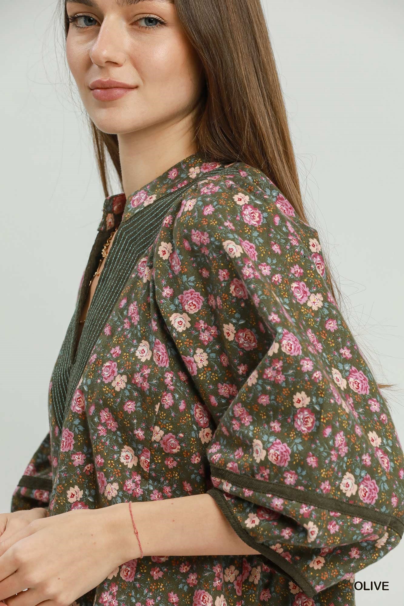 Floral Print Corduroy Mini Dress