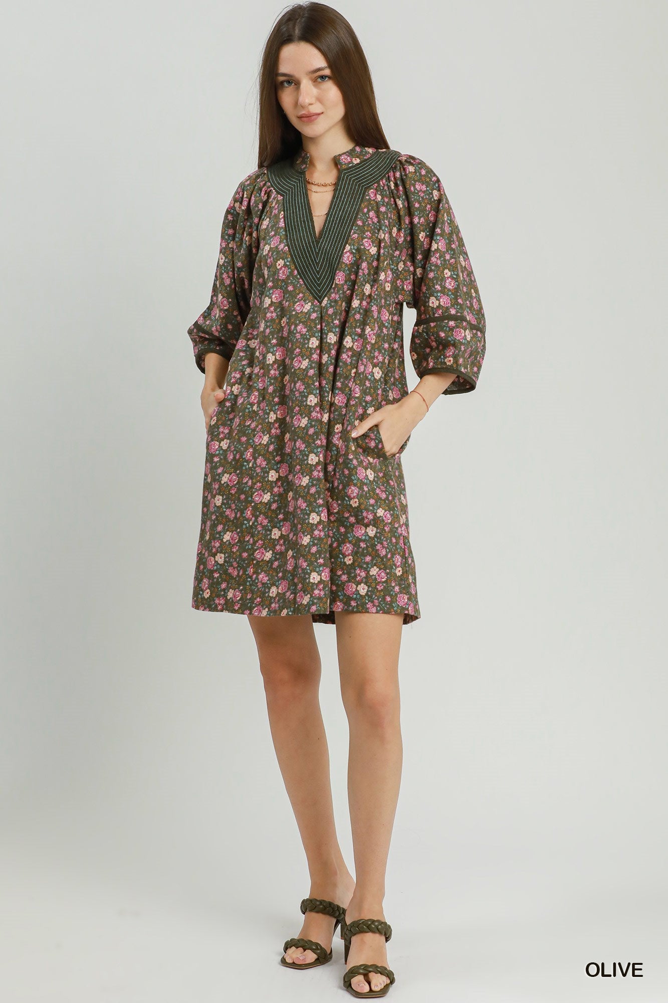 Floral Print Corduroy Mini Dress
