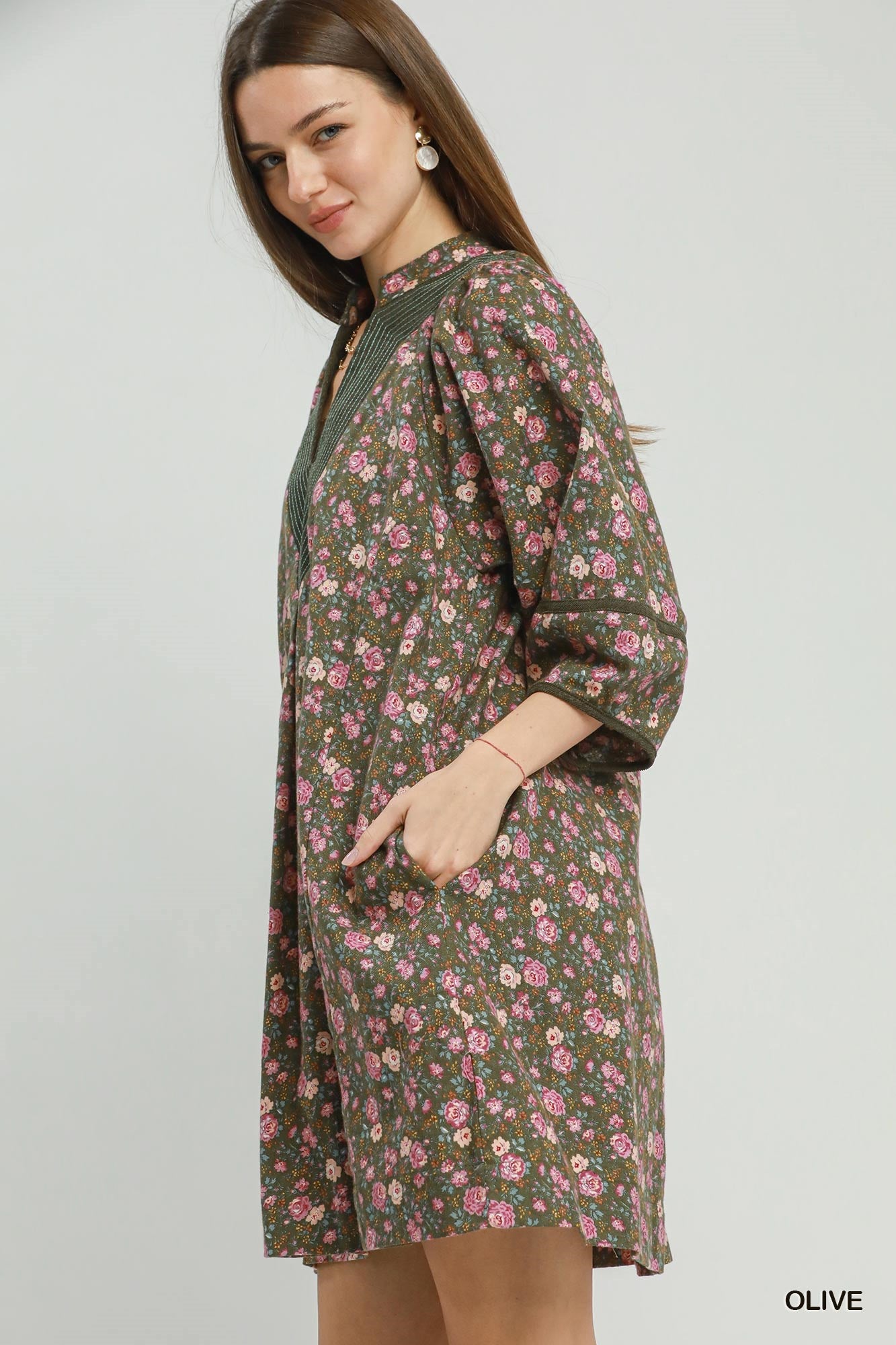 Floral Print Corduroy Mini Dress