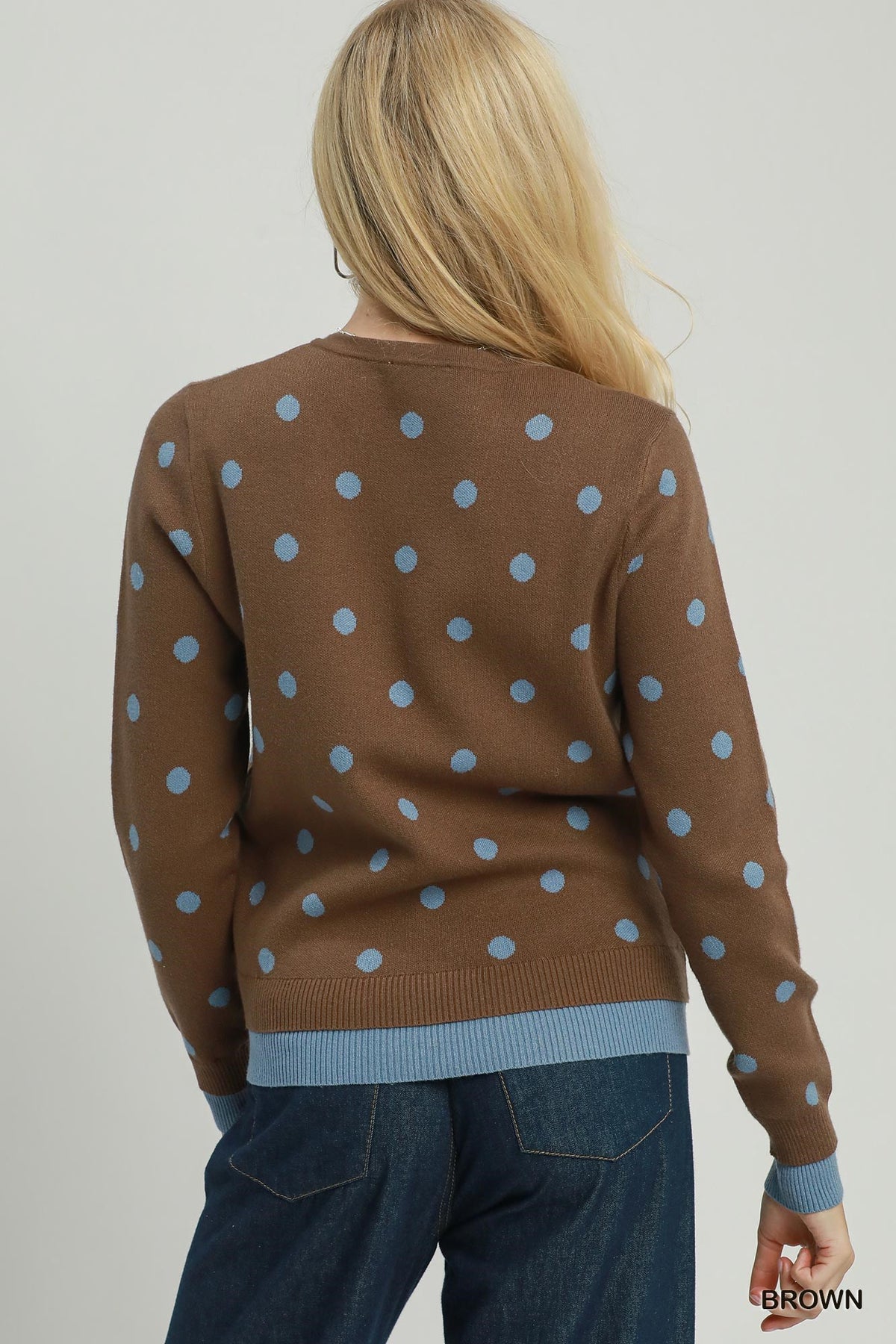Polka Dot Contrast Trim Button Front Cardigan