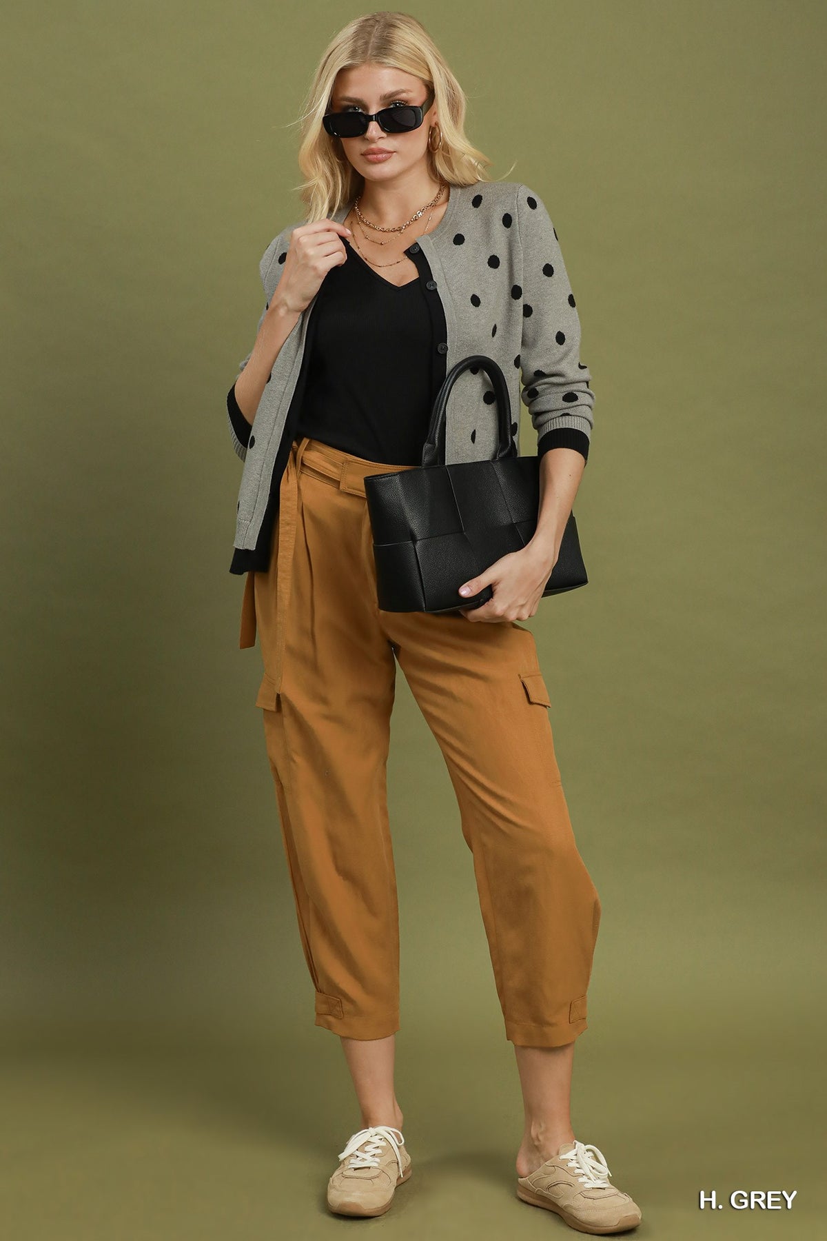 Polka Dot Contrast Trim Button Front Cardigan