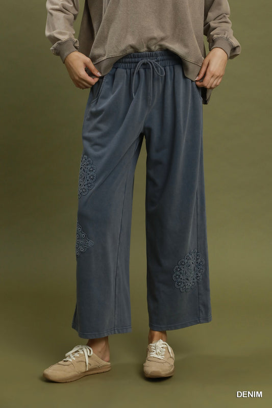 Mineral Wash Crochet Barrel Pants