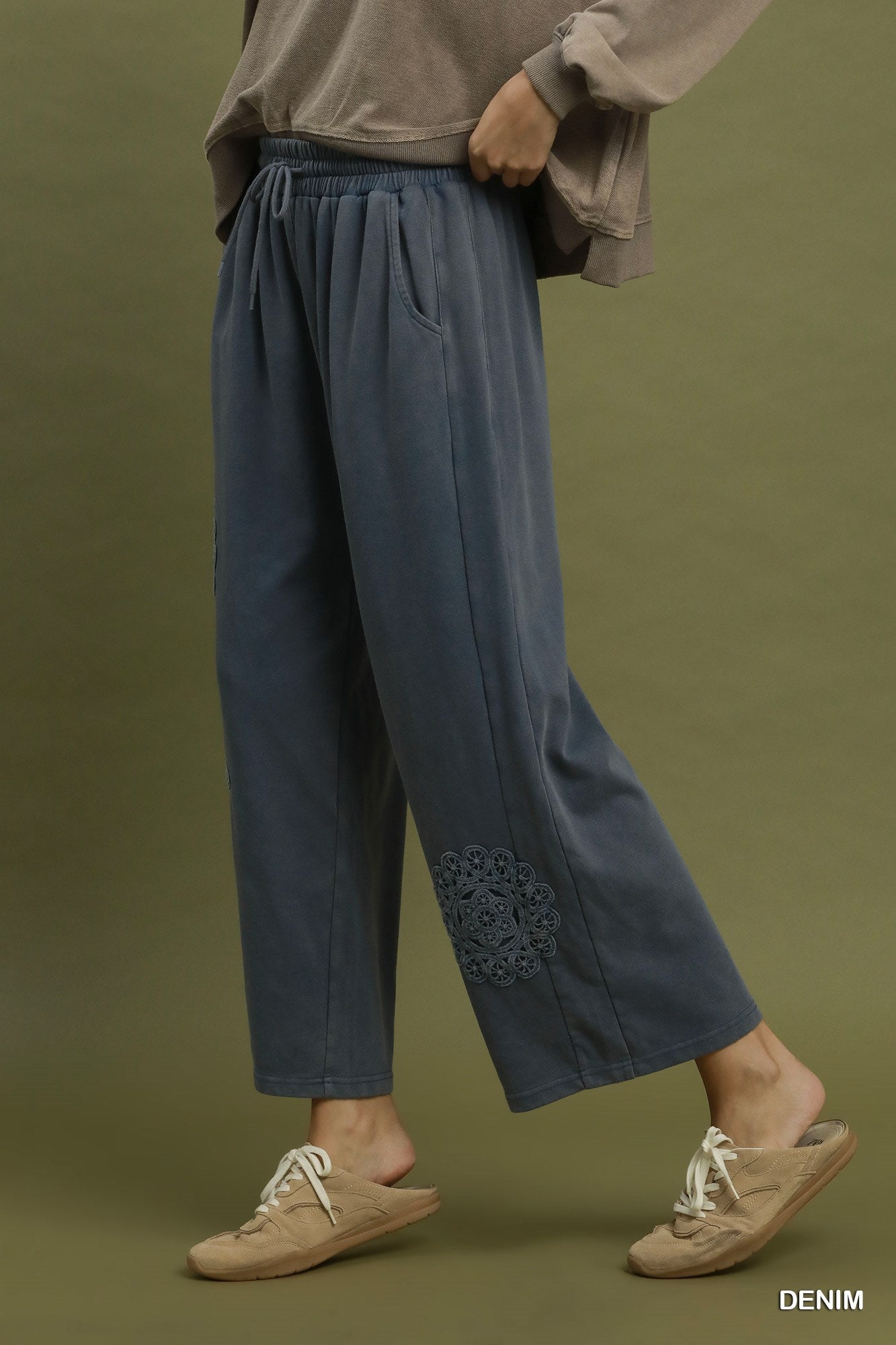 Mineral Wash Crochet Barrel Pants