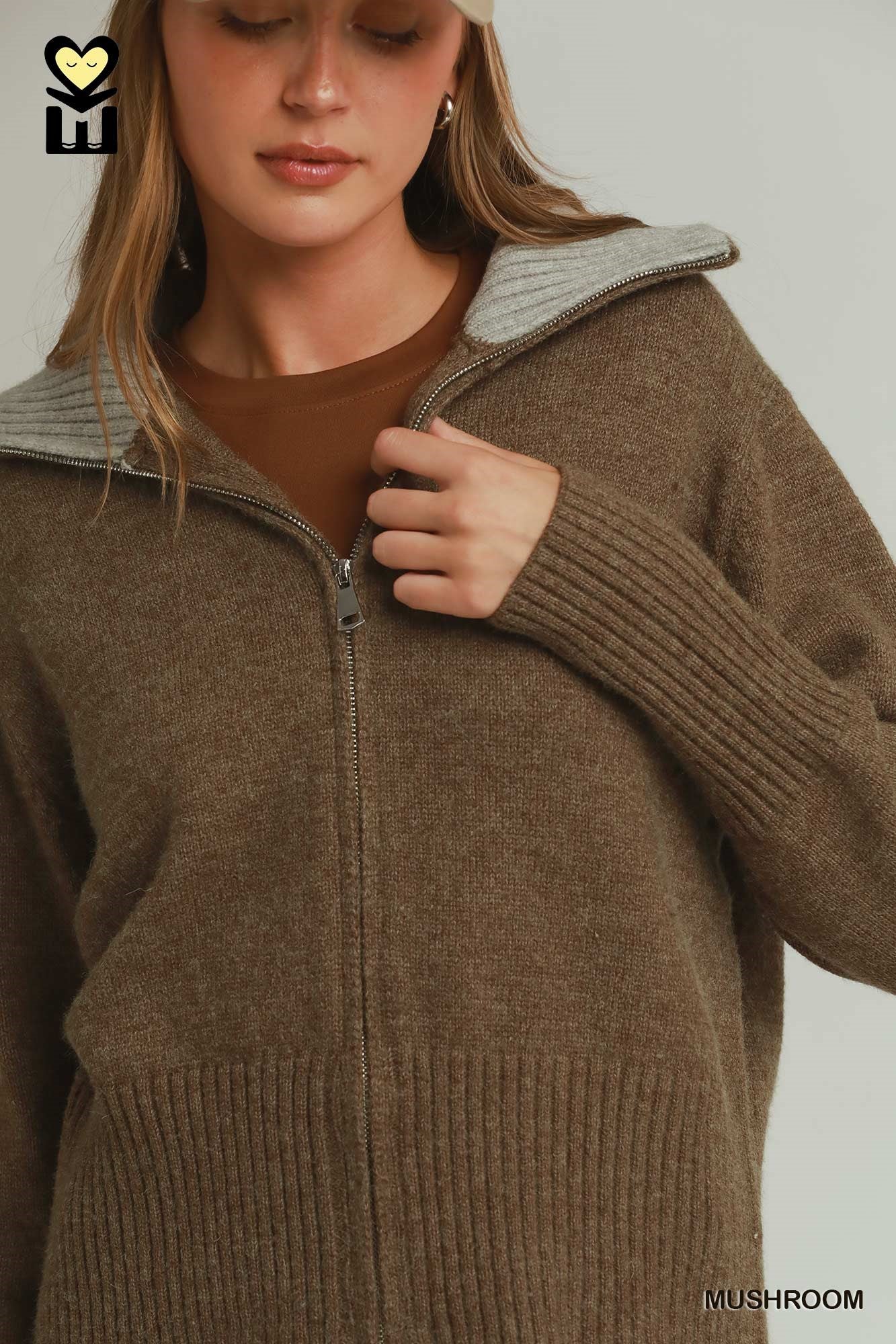 Sweater Jacket with Contrast Collar