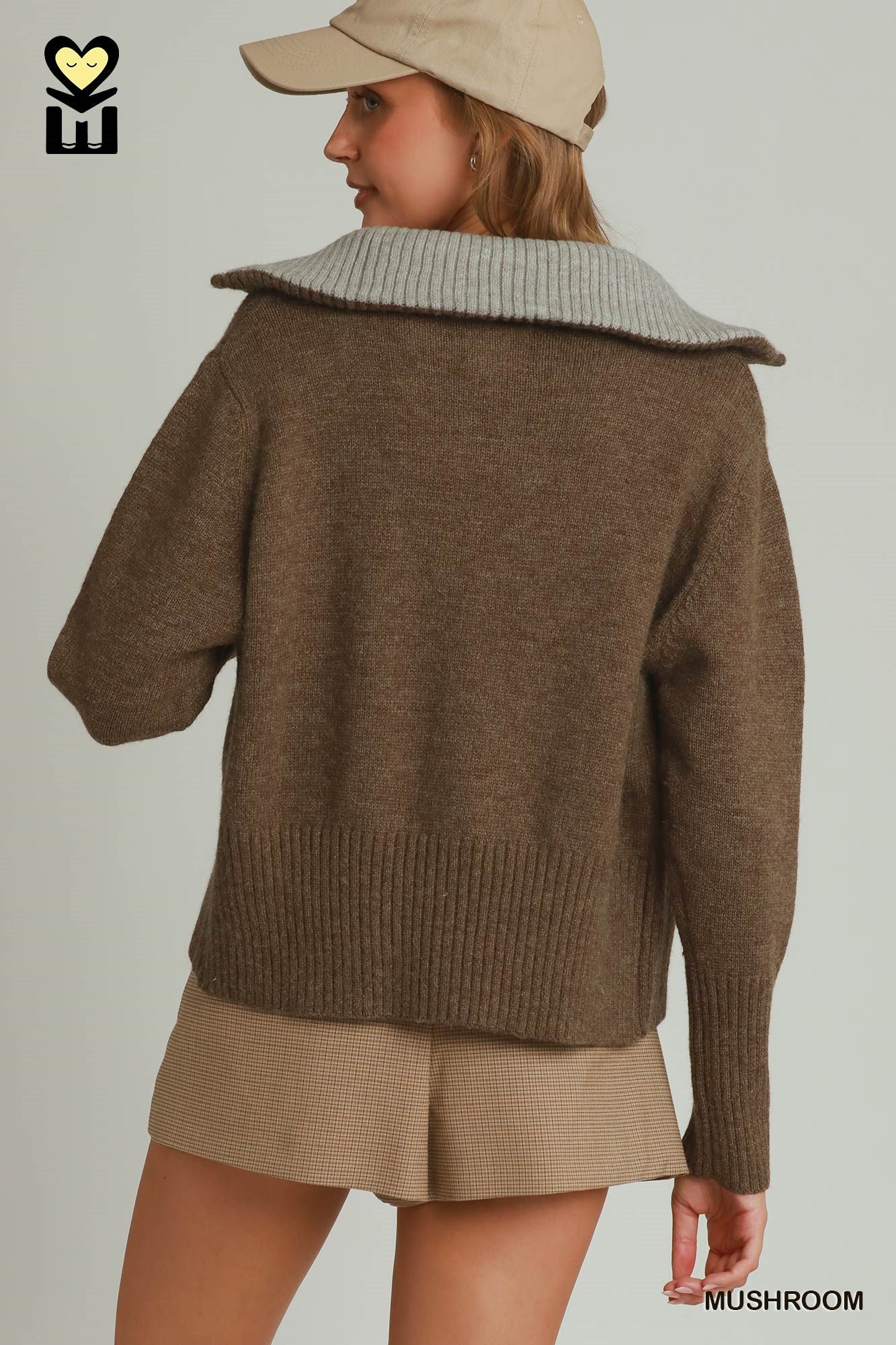 Sweater Jacket with Contrast Collar