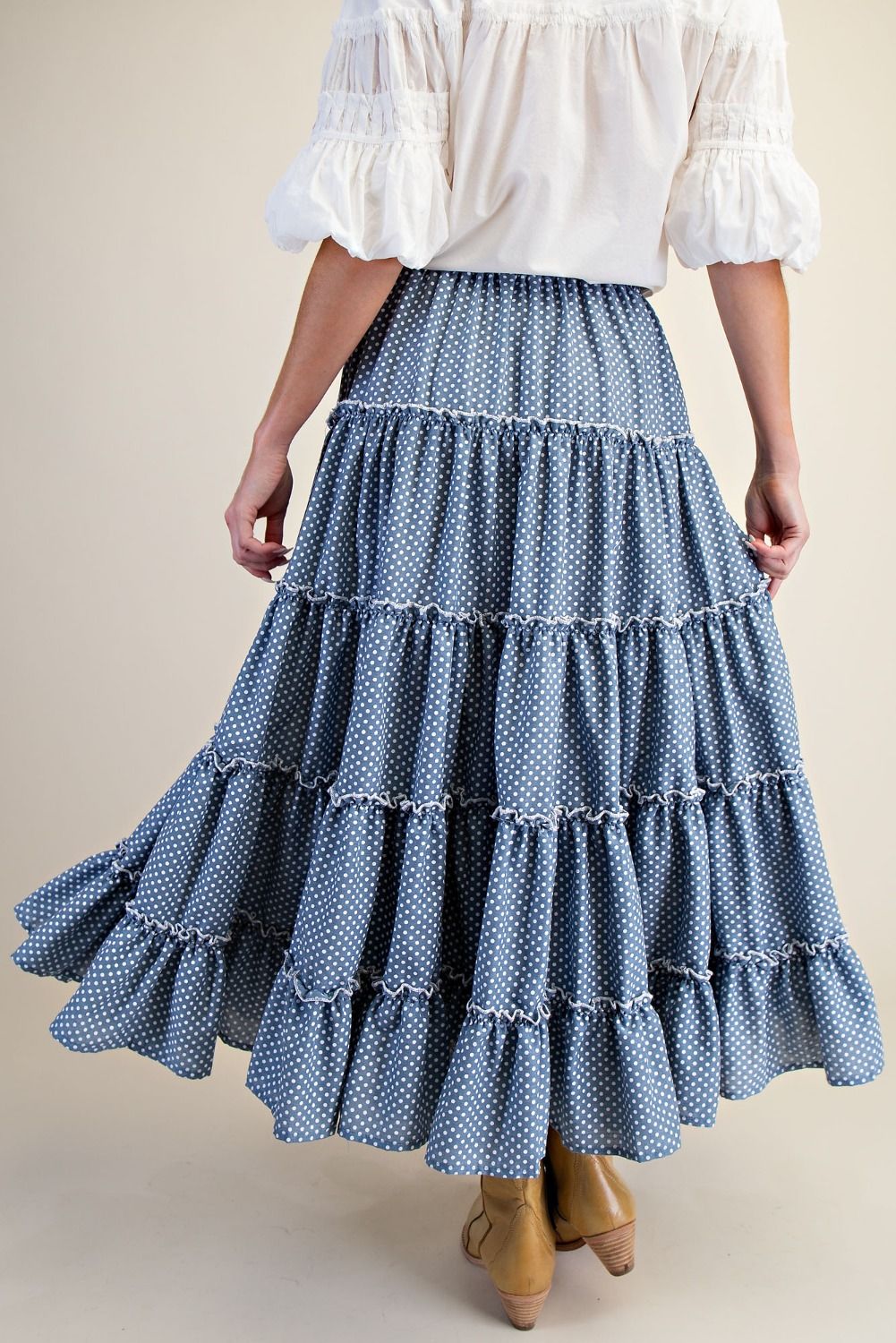 Polka Dots Printed Tiered Skirt