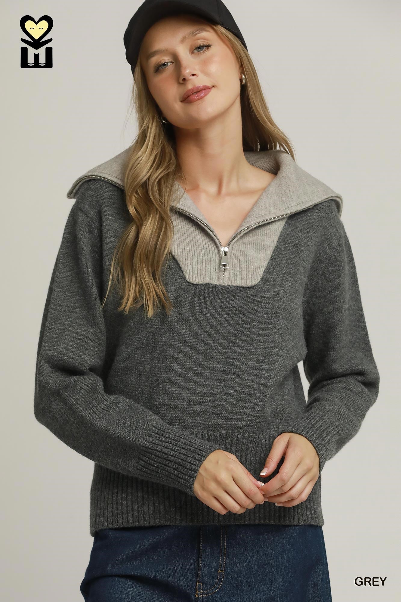 Colorblock Quarter Zip Sweater