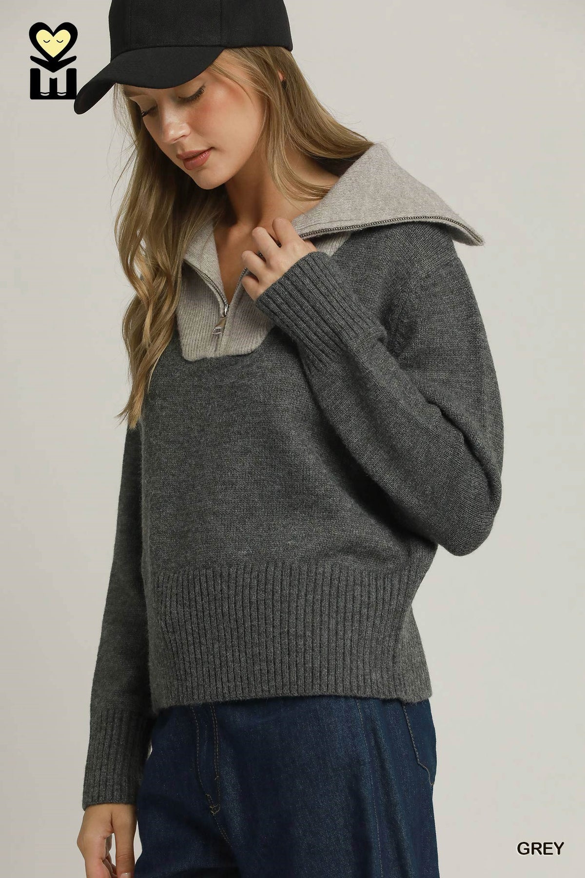 Colorblock Quarter Zip Sweater