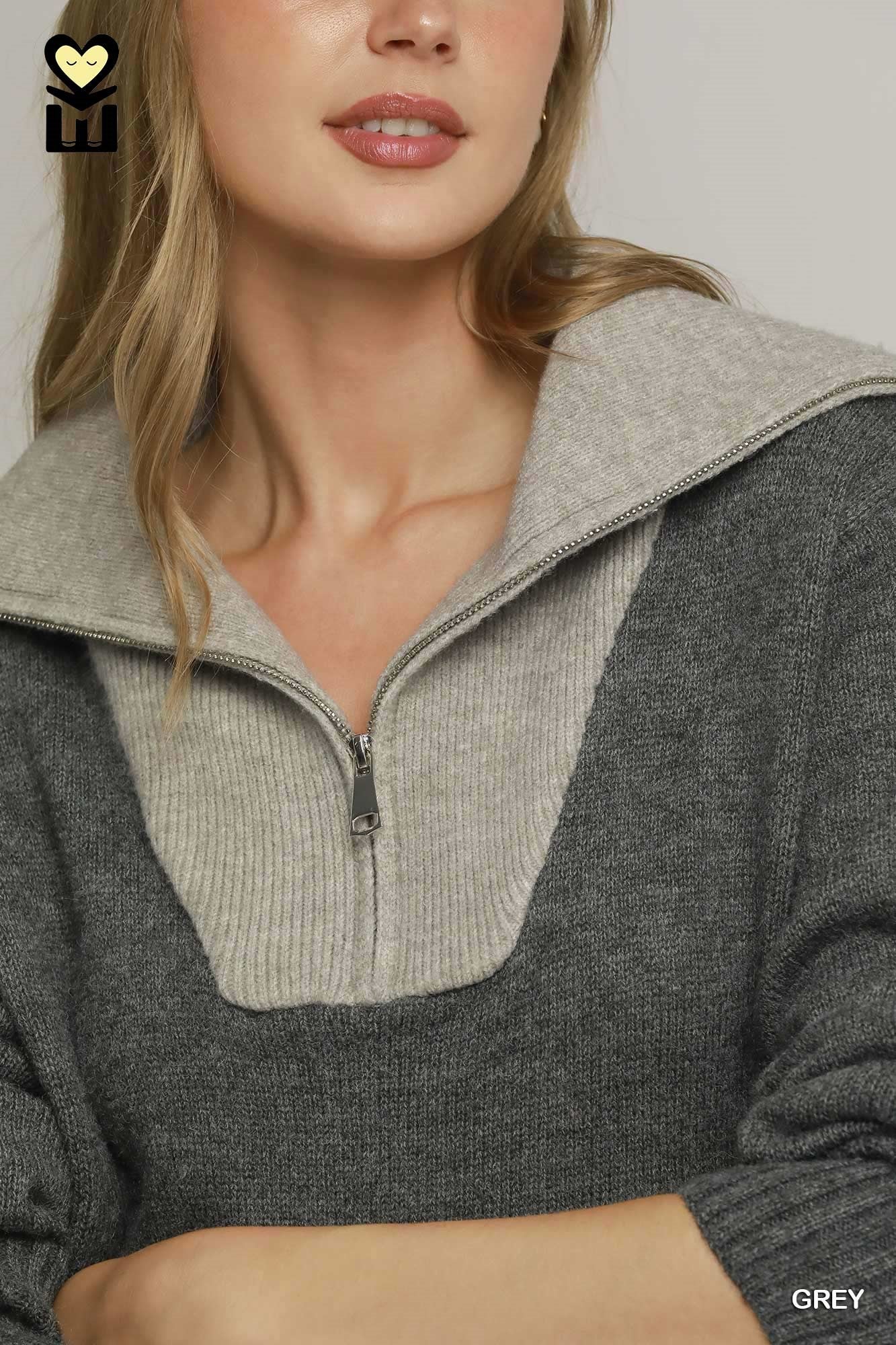 Colorblock Quarter Zip Sweater