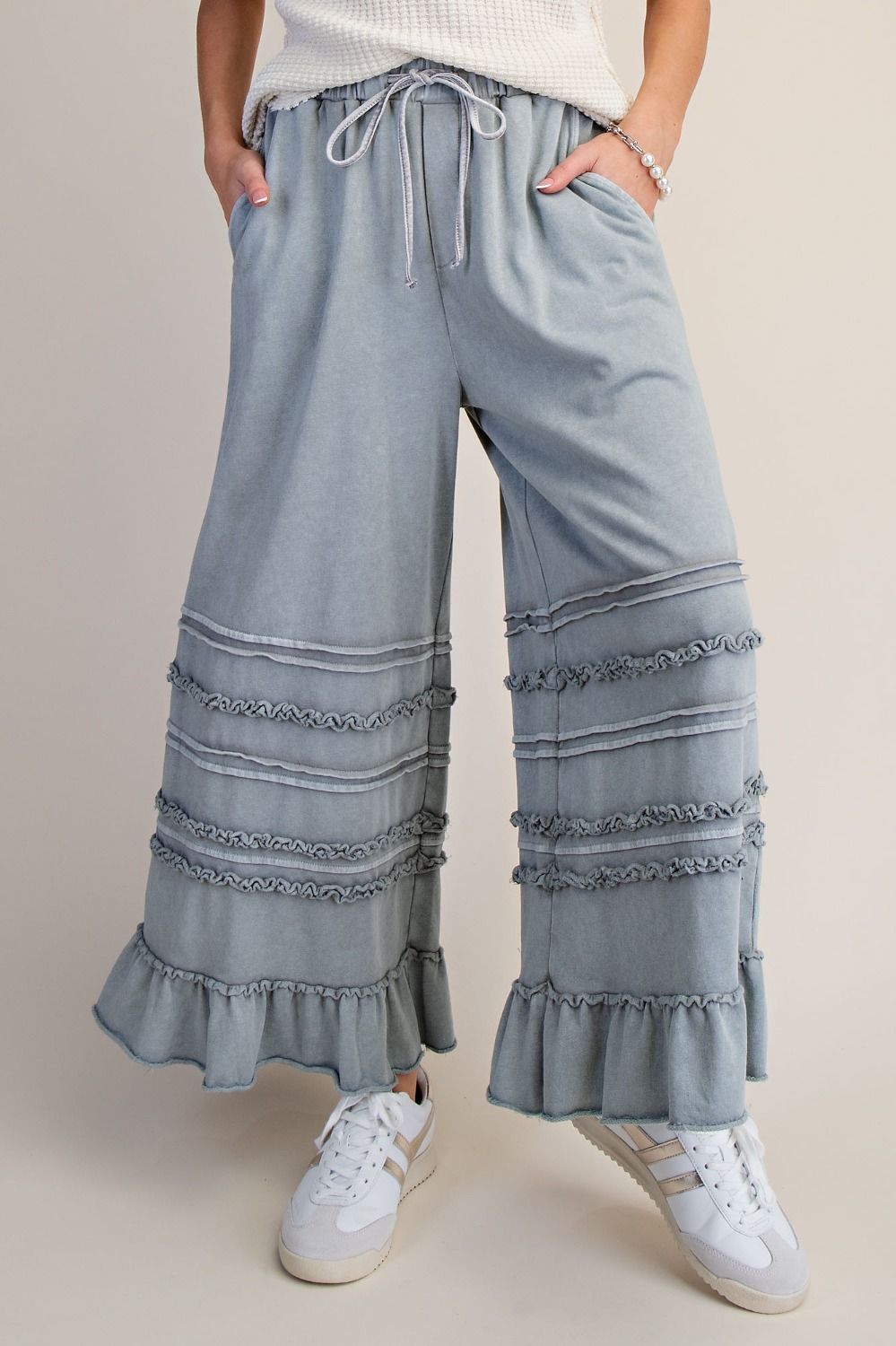 Cropped Washed Terry Pants
