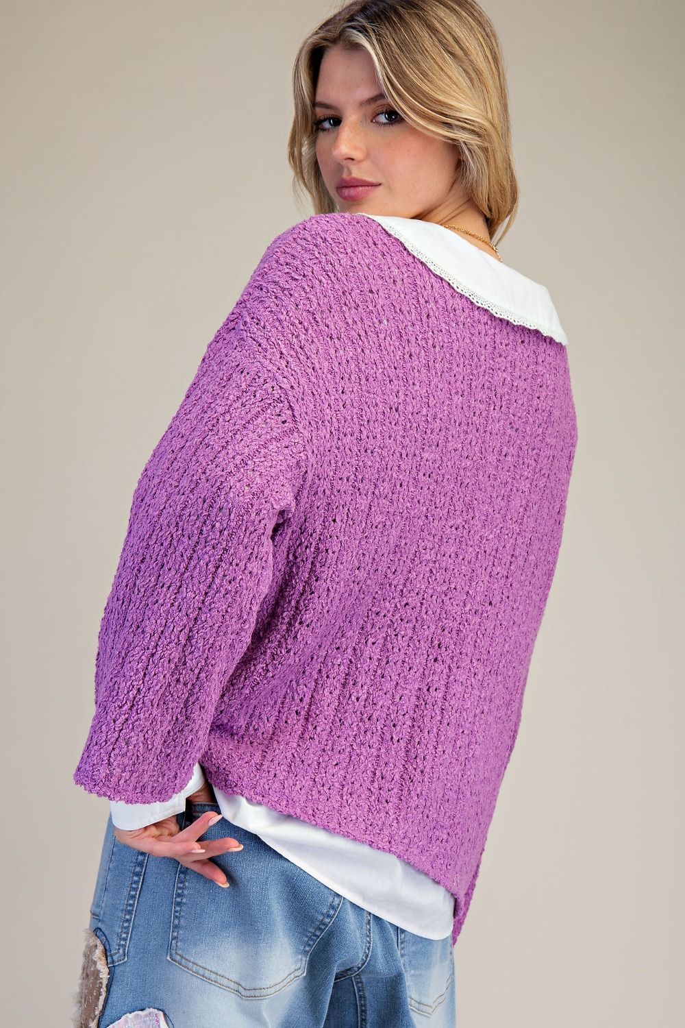 3/4 Sleeves Loose Fit Knitted Sweater