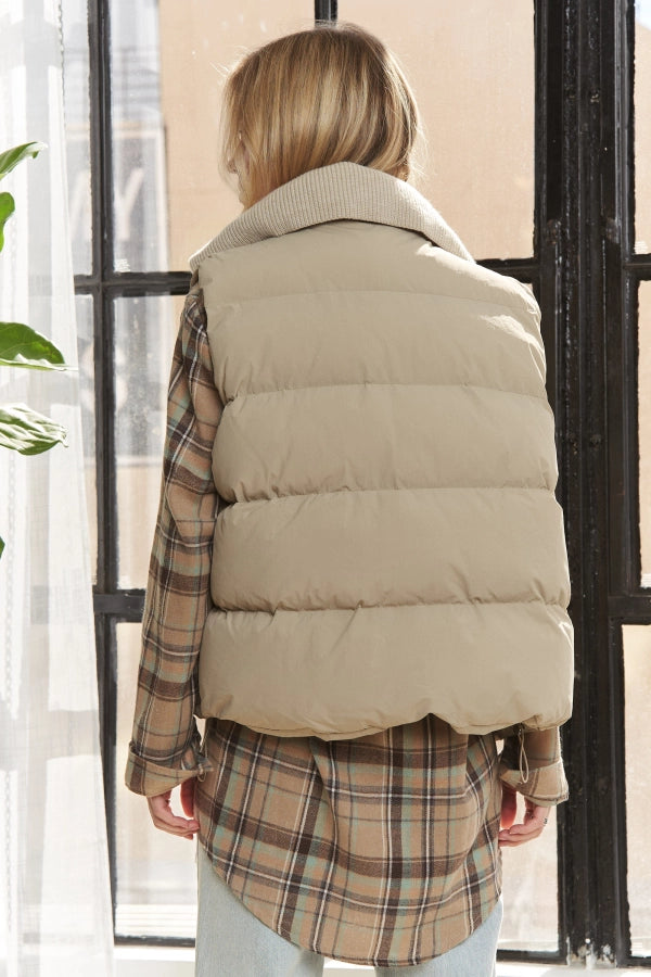 Sleeveless Puffer Design Zip-Up Front Vest Jacket