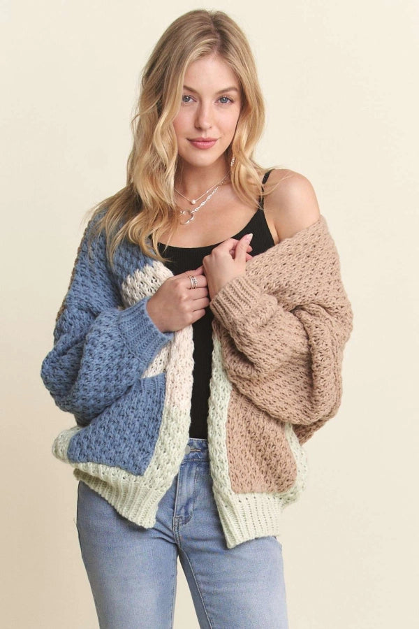 Colorblock Sweater Cardigan w/ Pocket