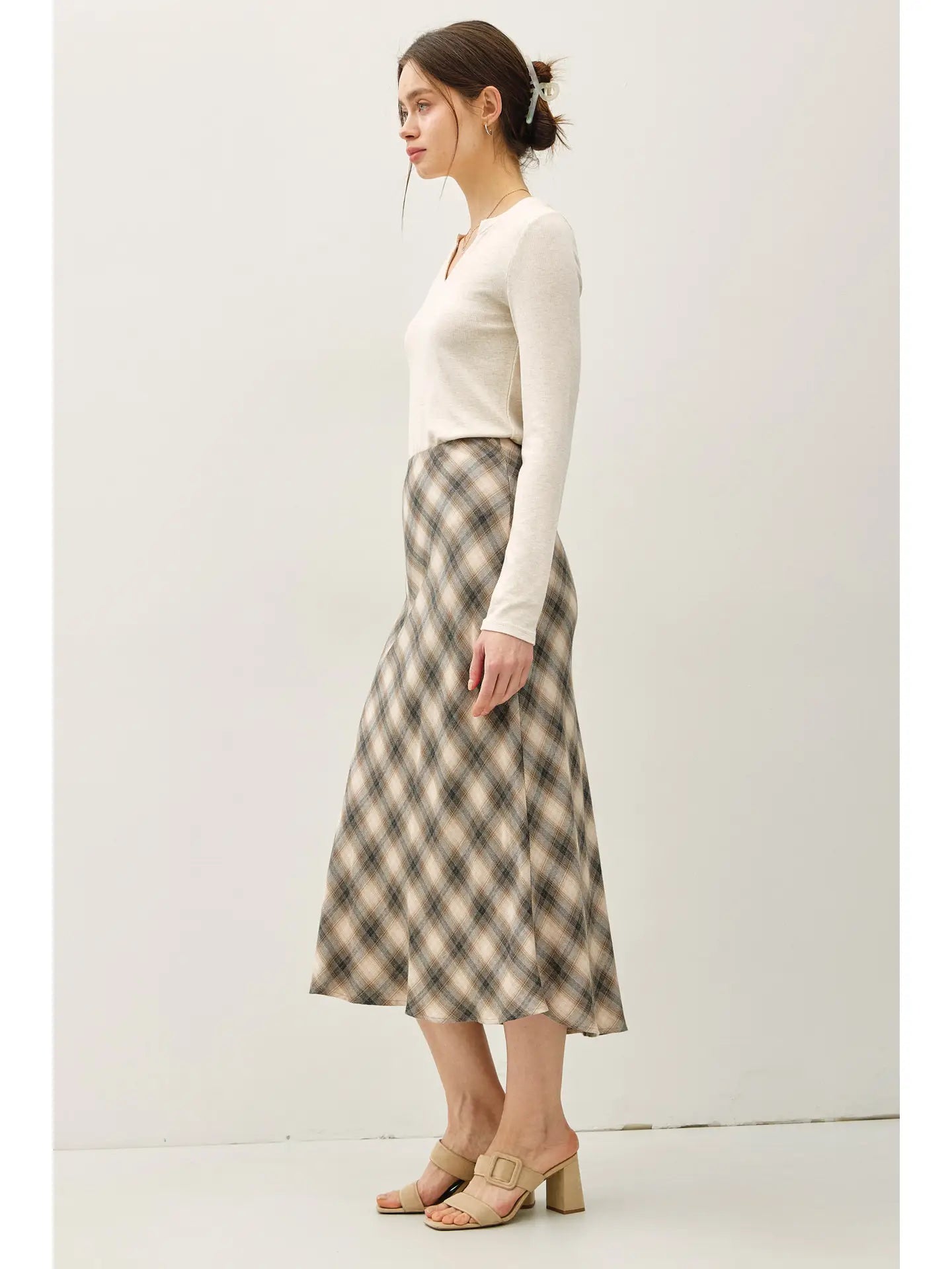 Tartan Plaid Flowy Midi Skirt