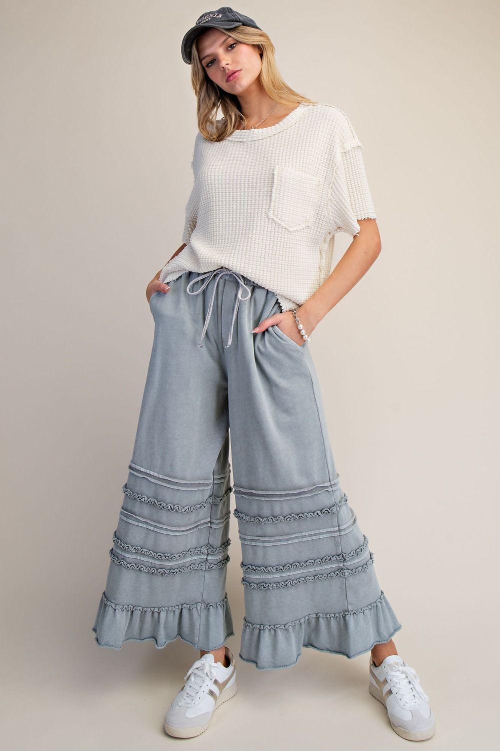 Cropped Washed Terry Pants
