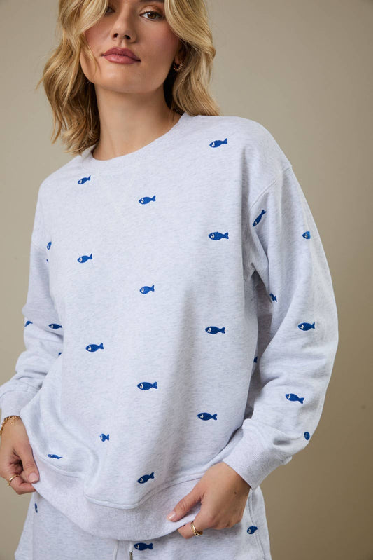 Emroidered Fish Crewneck Sweatshirt