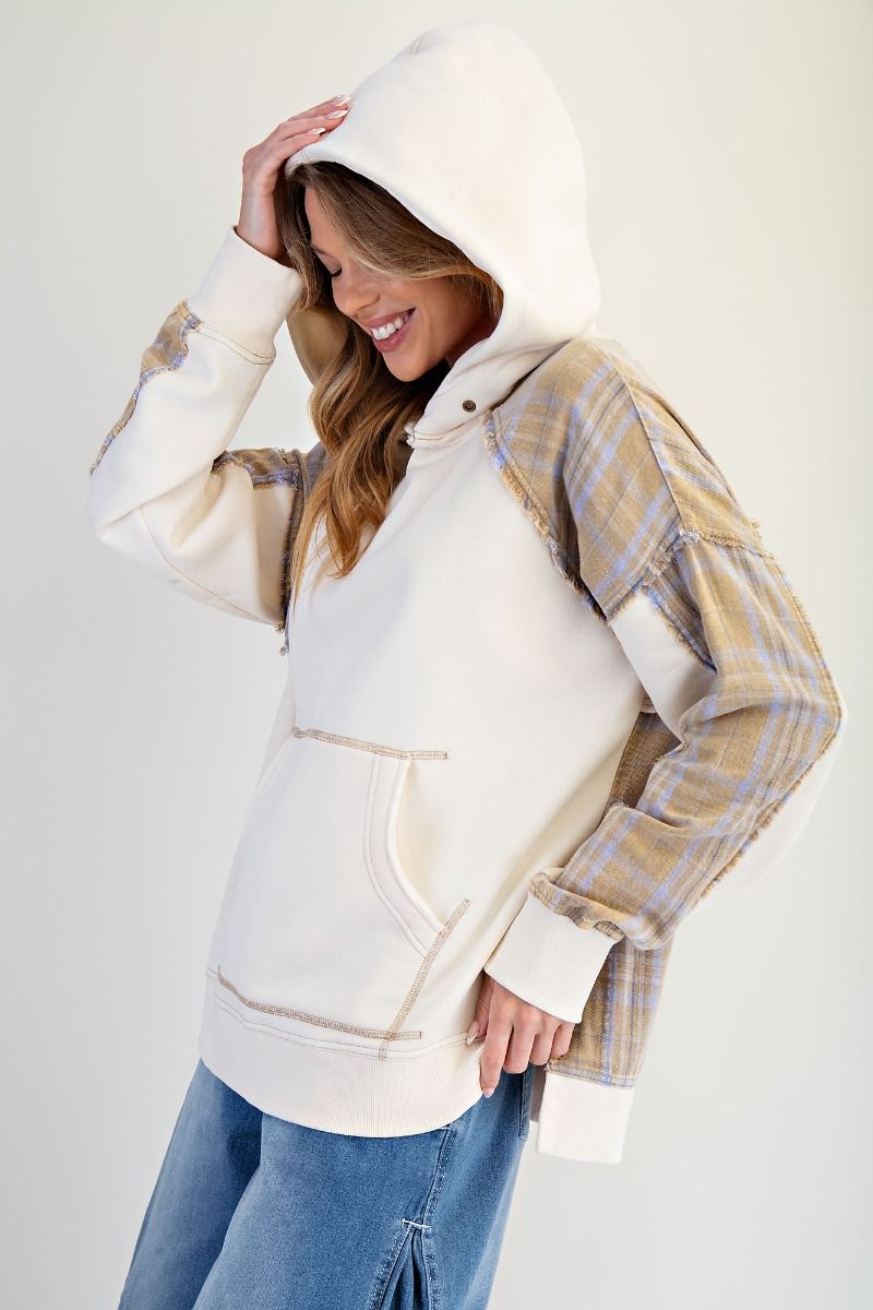 Plaid Mix Terry Pullover Hoodie