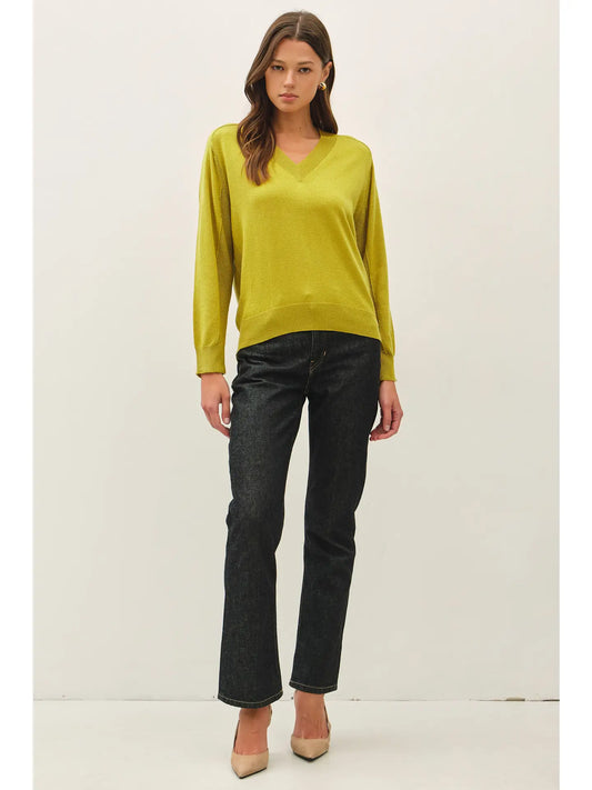 Wool Blended V-Neck Loose Fit Sweater