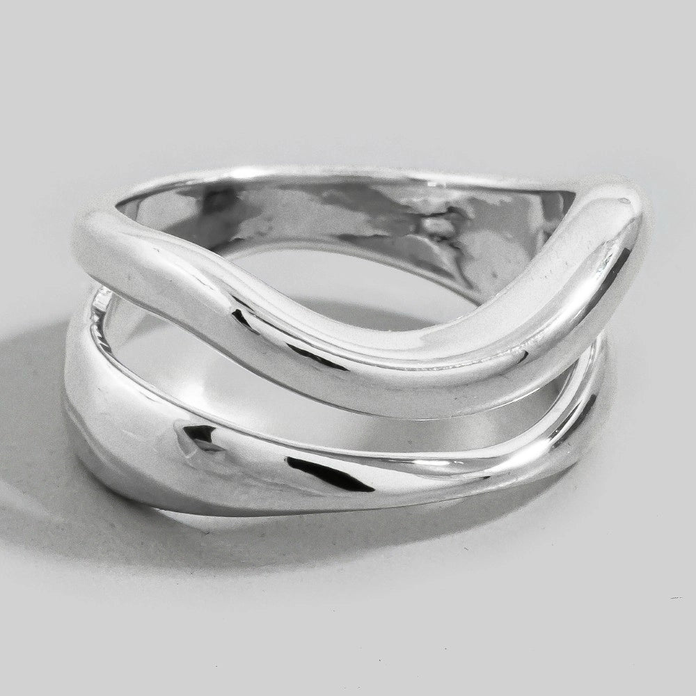 Warped Metallic Double Line Ring