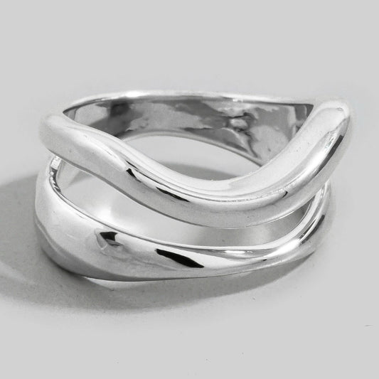 Warped Metallic Double Line Ring