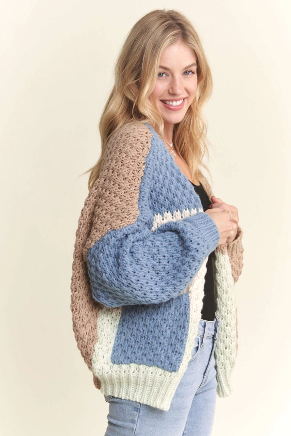 Colorblock Sweater Cardigan w/ Pocket