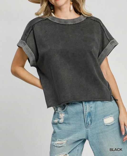 Mineral Washed Dolman Sleeved Crop Top