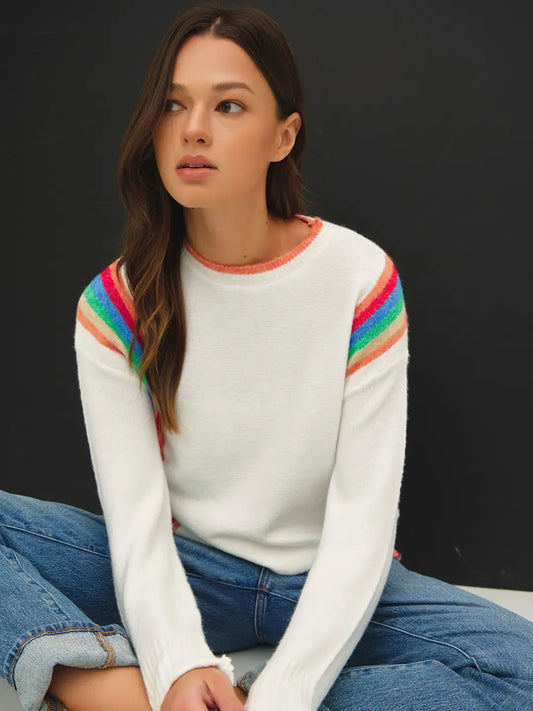 Wool Blended Vertical Rainbow Striped Sweater