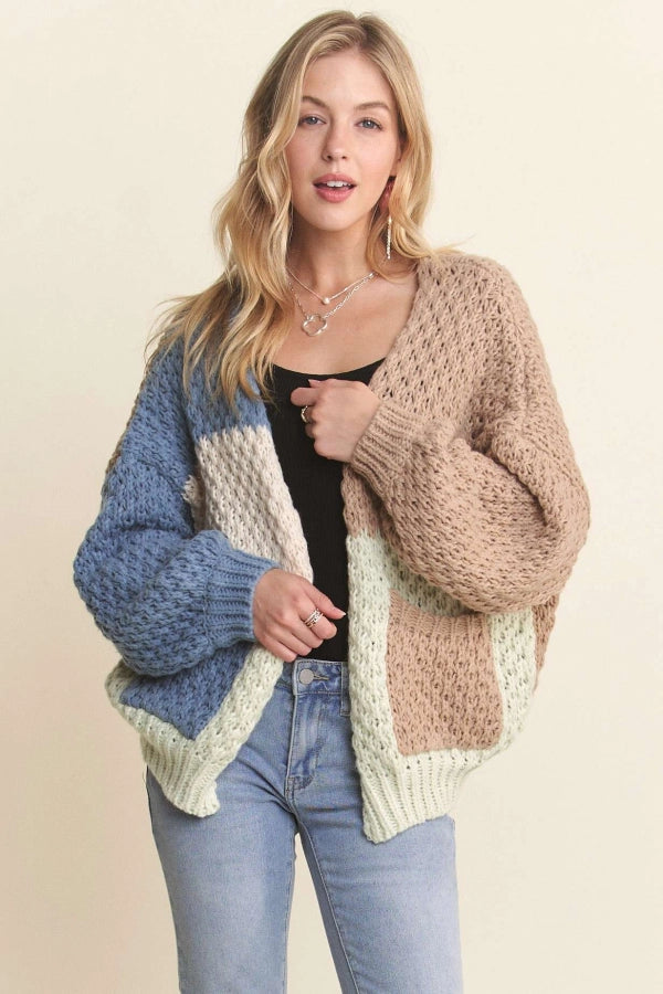 Colorblock Sweater Cardigan w/ Pocket