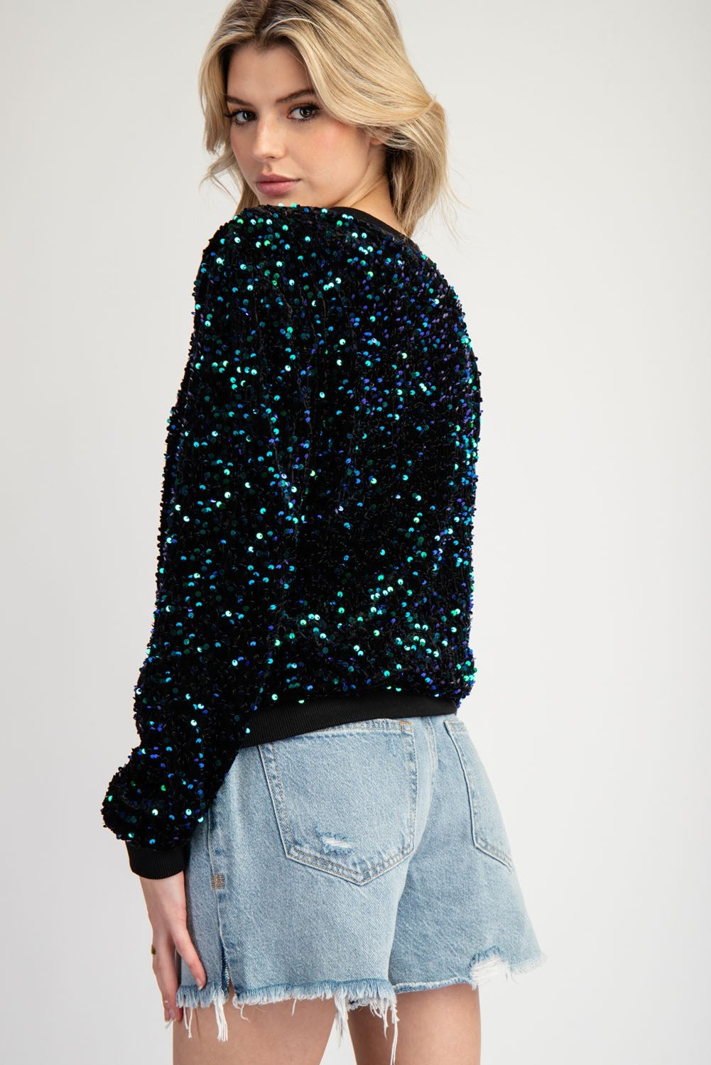 Sequin Round Neck Long Sleeve Top