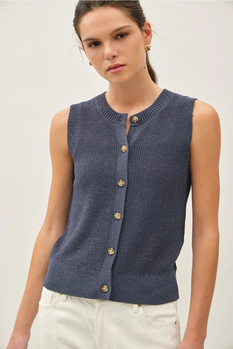 Light Weight Button Up Sweater Vest